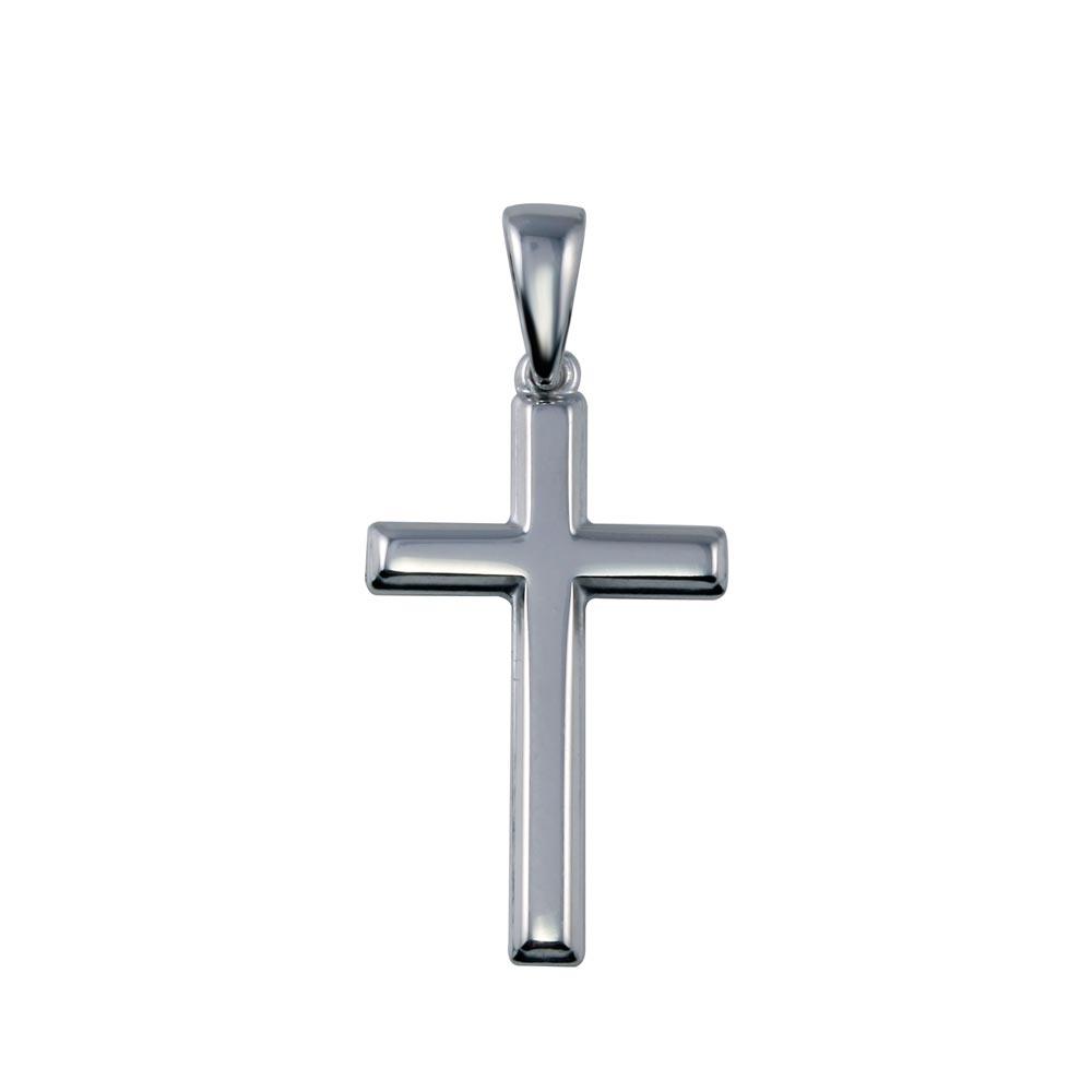 Rhodium Plated 925 Sterling Silver Cross Plain Christian Pendant Jesus Charm