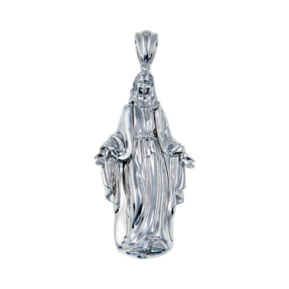Rhodium Plated 925 Sterling Silver Hollow Mother Mary Rosary Catholic Pendant