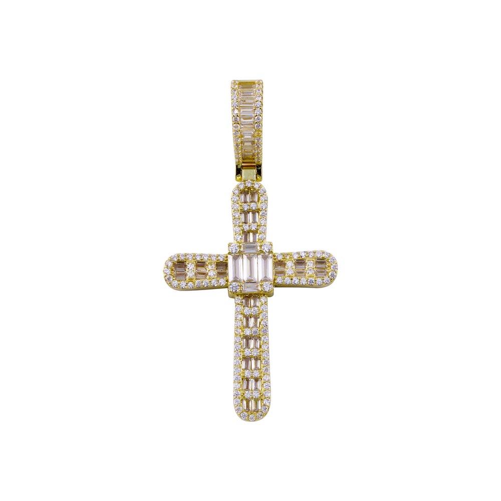 Gold Plated 925 Sterling Silver CZ Christian Jesus Love Cross Hip Hop Pendant