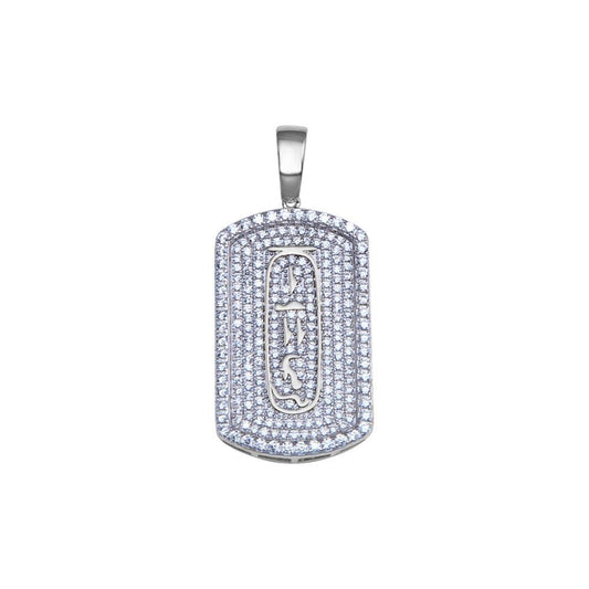 Rhodium Plated 925 Sterling Silver Clear CZ Dogtag Pendant