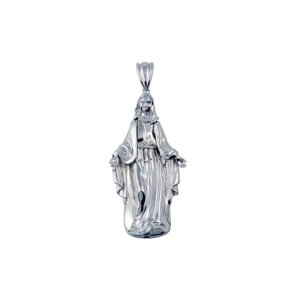Rhodium Plated 925 Sterling Silver Hollow Mother Mary Pendant Catholic Charm