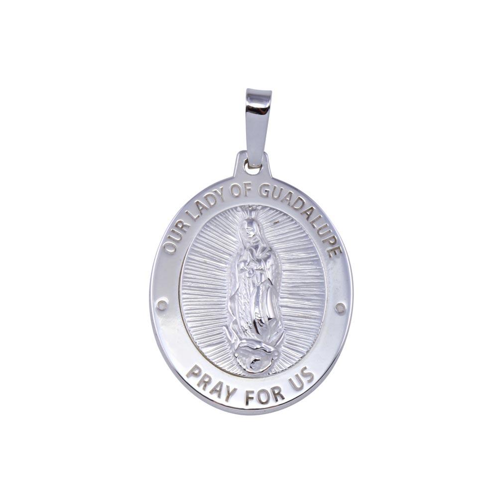 High Polished 925 Sterling Silver Nuestra Senora de Guadalupe Oval Pendant