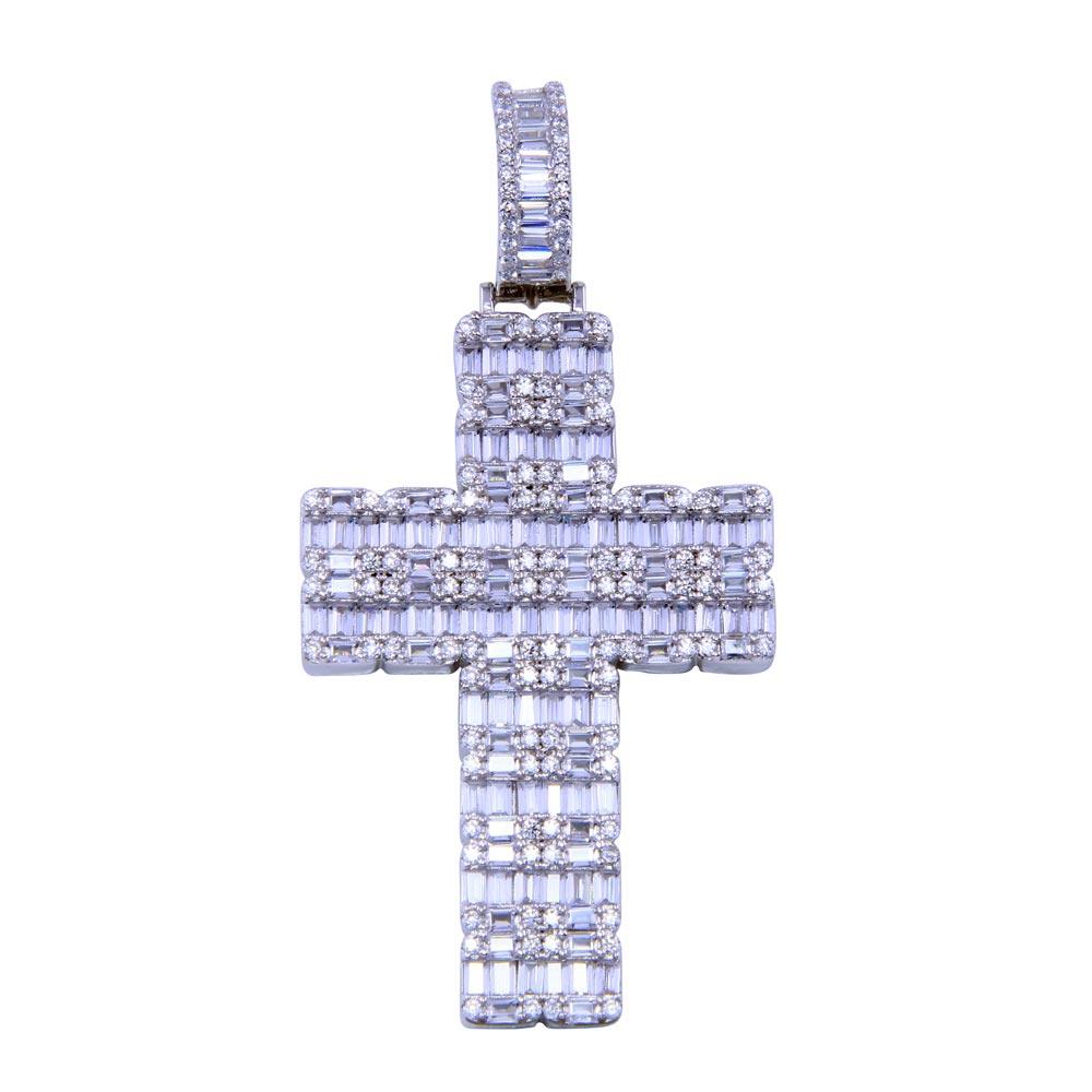 Rhodium Plated 925 Sterling Silver CZ Encrusted Cross Christian Crucifix Pendant