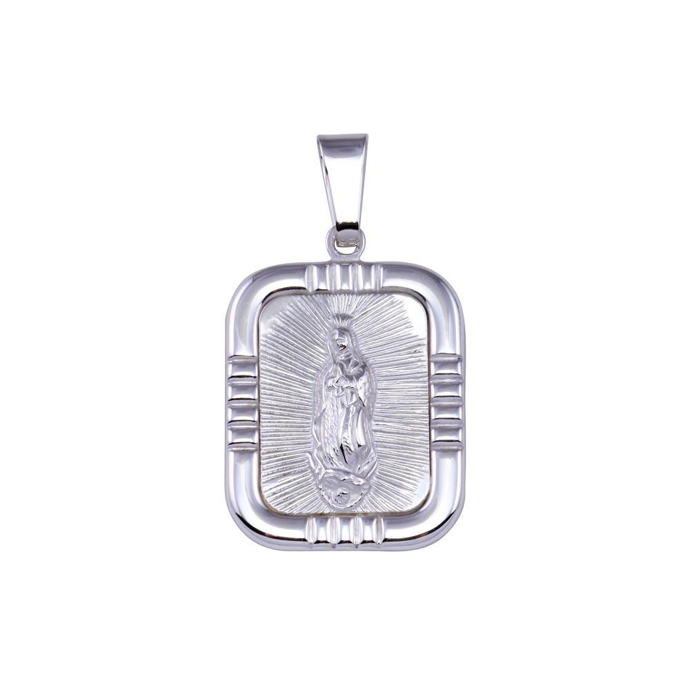 High Polished 925 Sterling Silver Nuestra Senora de Guadalupe Square Pendant