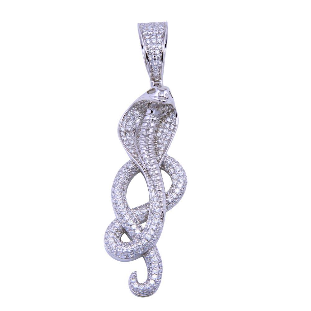 Rhodium Plated 925 Sterling Silver CZ Cobra Animal Snake Coil Viper New Pendant