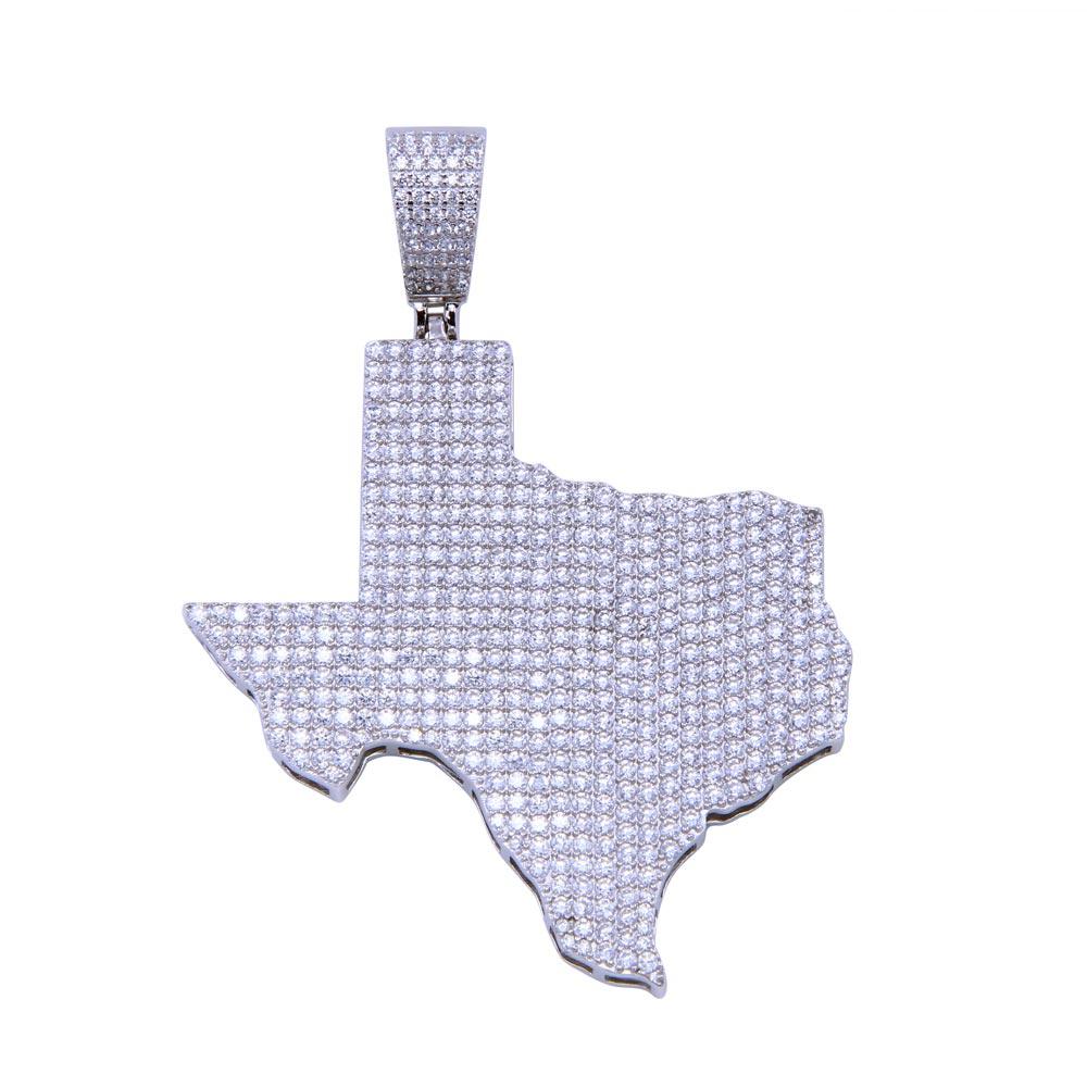Rhodium Plated 925 Sterling Silver CZ Texas Map United States USA State Pendant