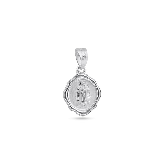 High Polished 925 Sterling Silver Wavy Edge Lady of Guadalupe Medallion Pendant