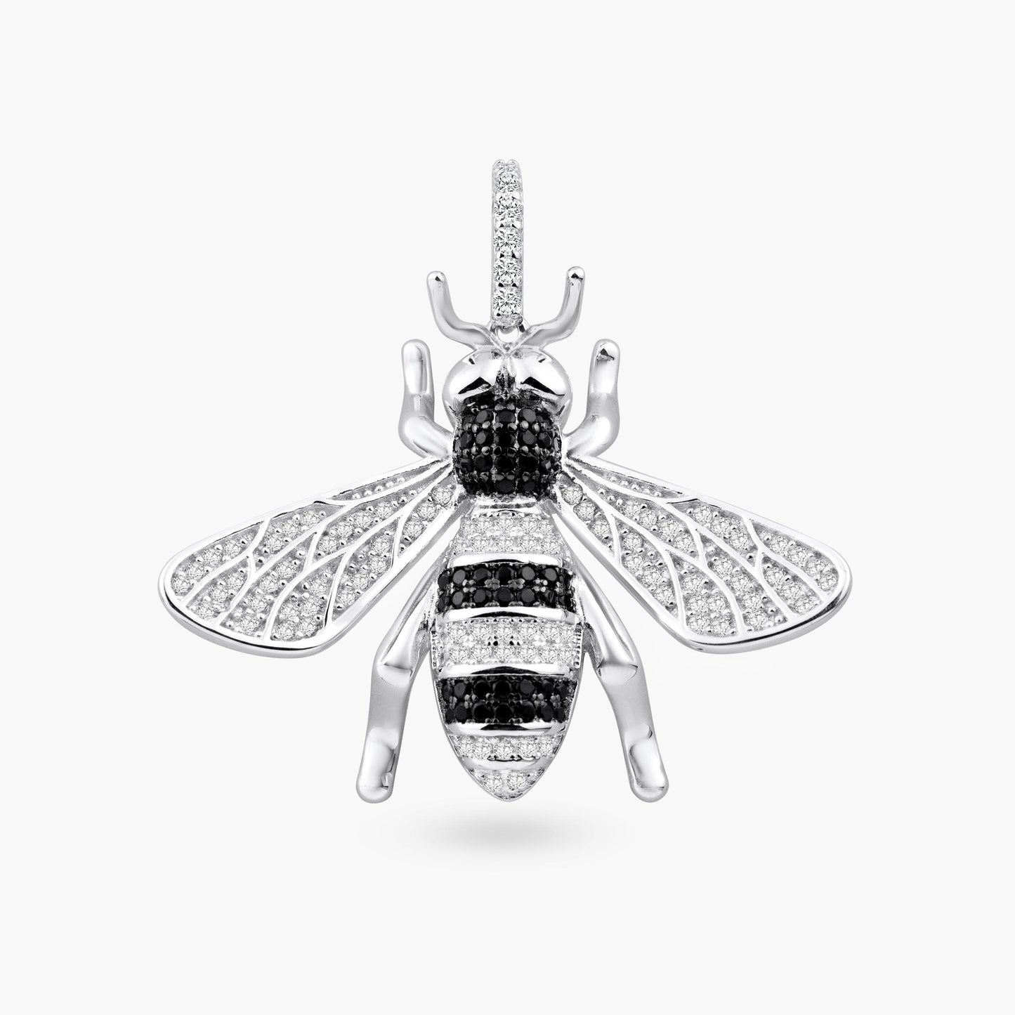 Rhodium Plated 925 Sterling Silver Hornet CZ Animal Bug Flying Bee Cute Pendant