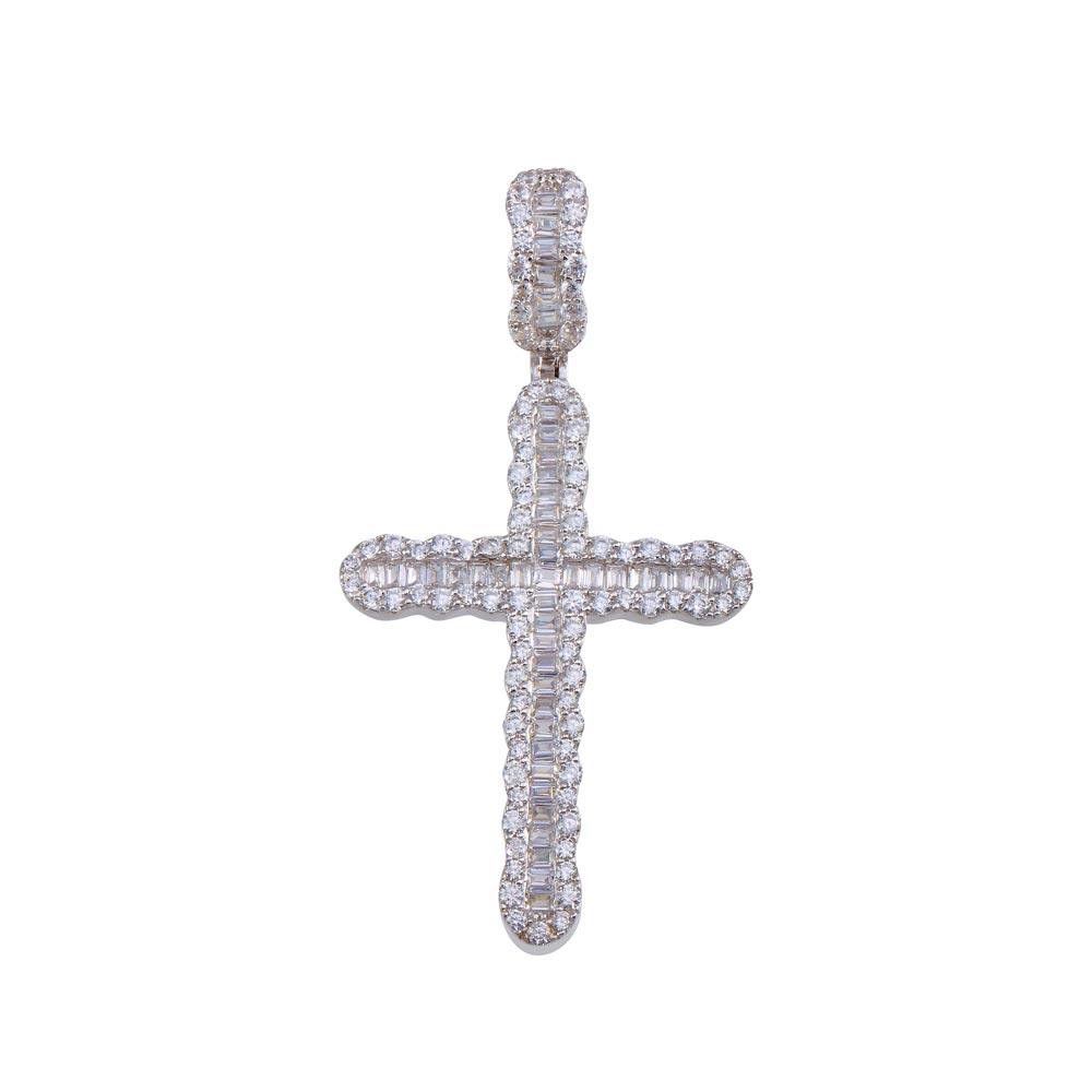 Rhodium Plated 925 Sterling Silver CZ Cross Hip Hop Christian Jesus Pendant