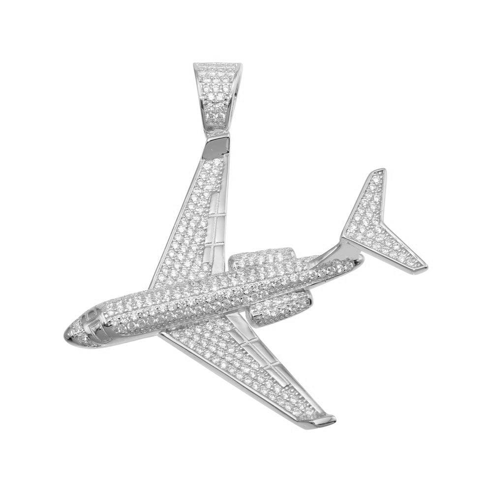 Rhodium Plated 925 Sterling Silver CZ Air Bus Hip Hop Plane Aircraft Pendant