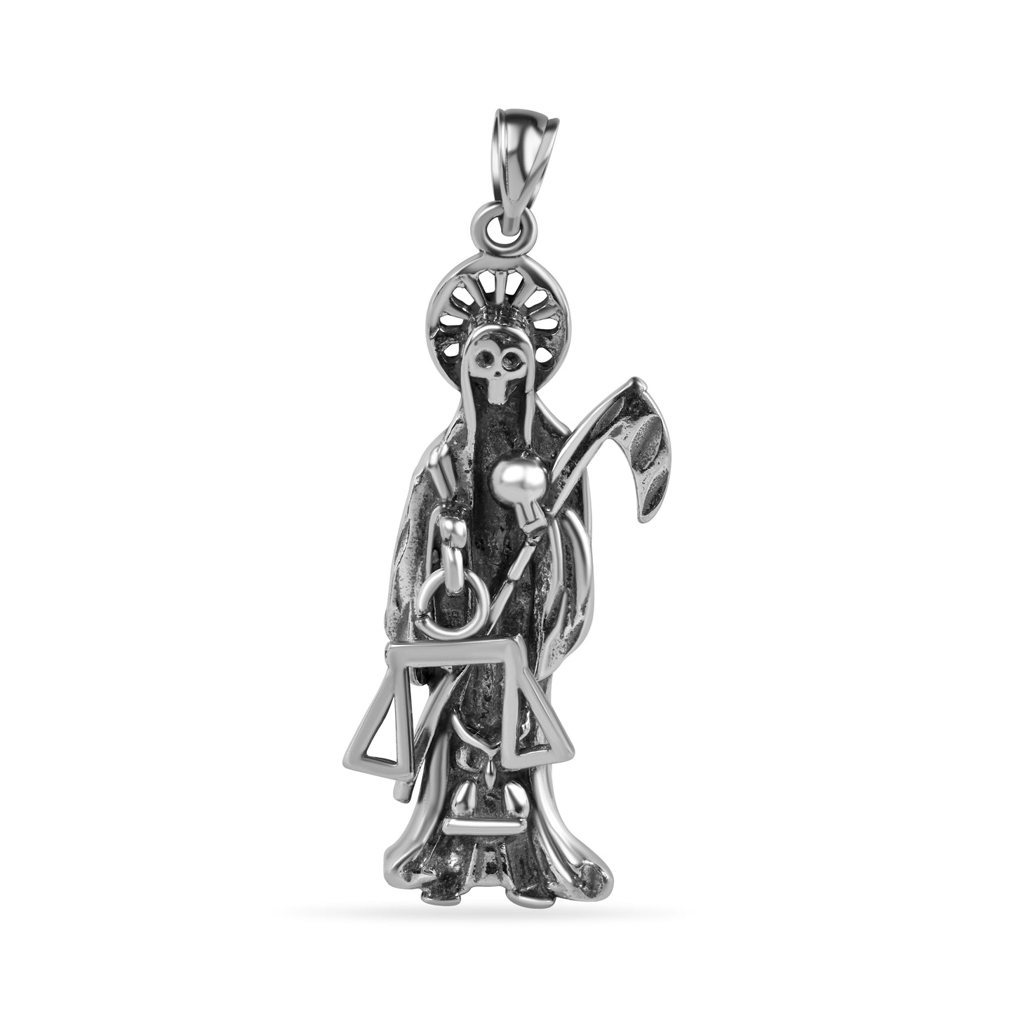 Oxidized 925 Sterling Silver Santa Muerte Pendant