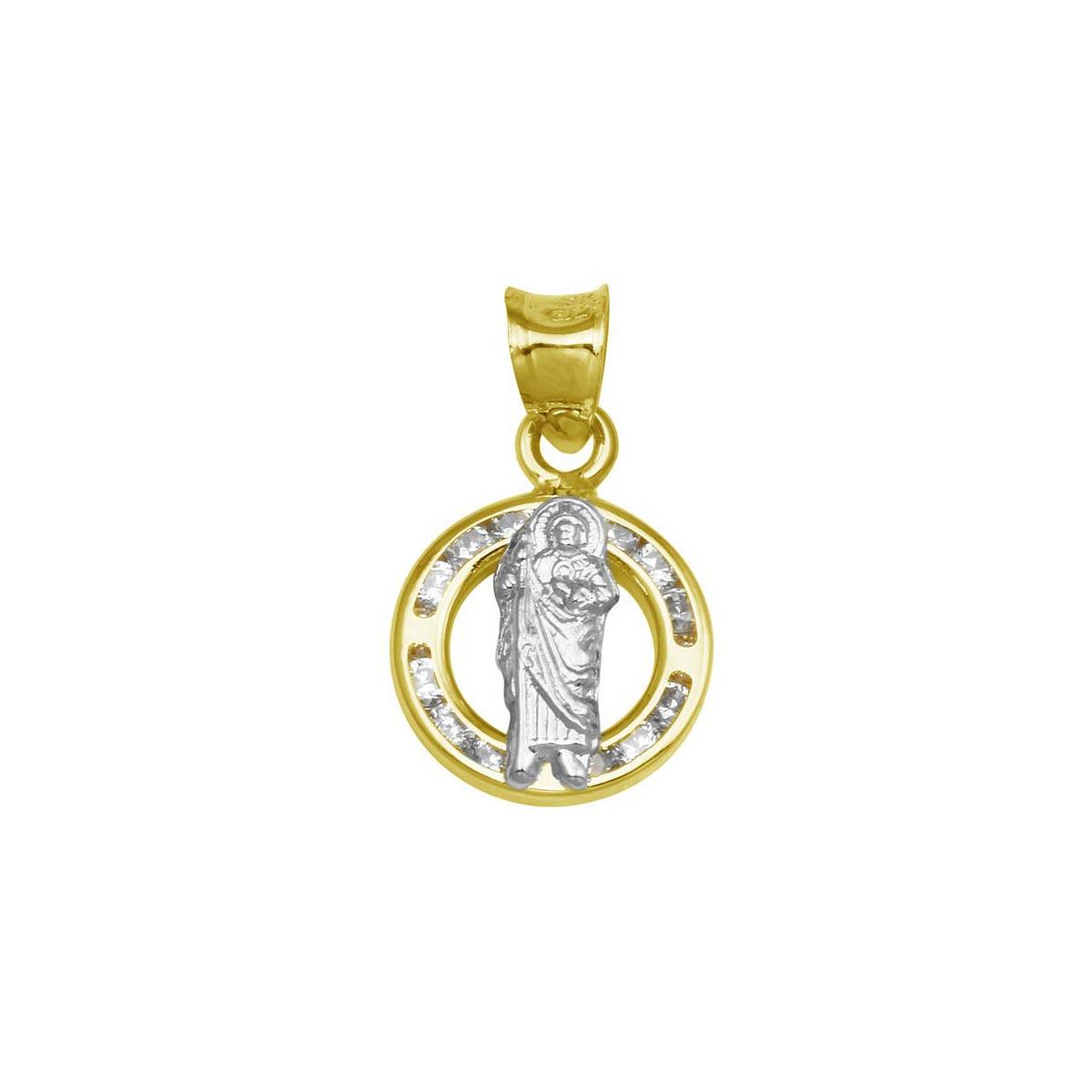 14 Karat Yellow Gold CZ Disc St. Jude Catholic Saint Medallion Charm Pendant