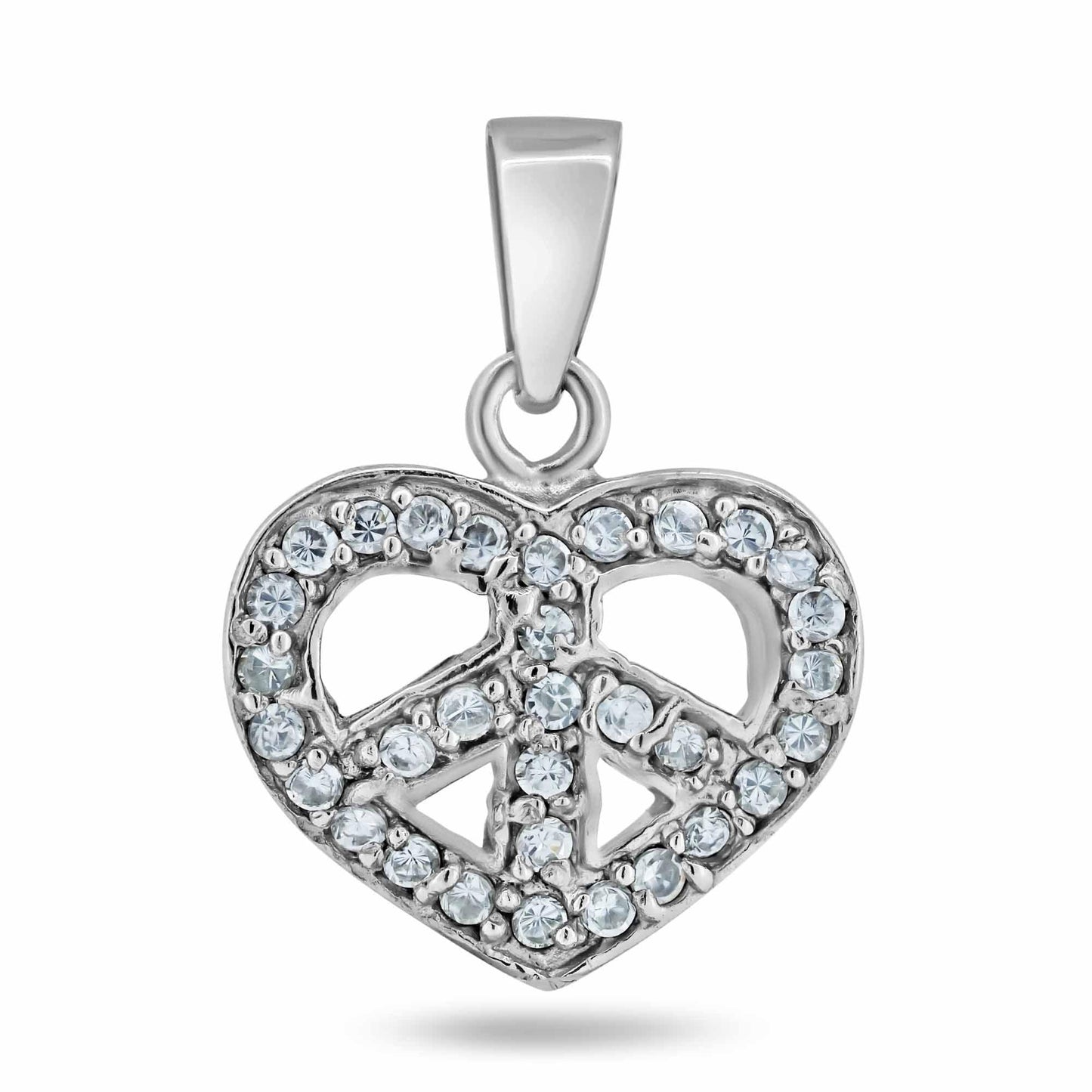 925 Sterling Silver Basic Heart Peace Sign Clear CZ Hippie Promise Charm