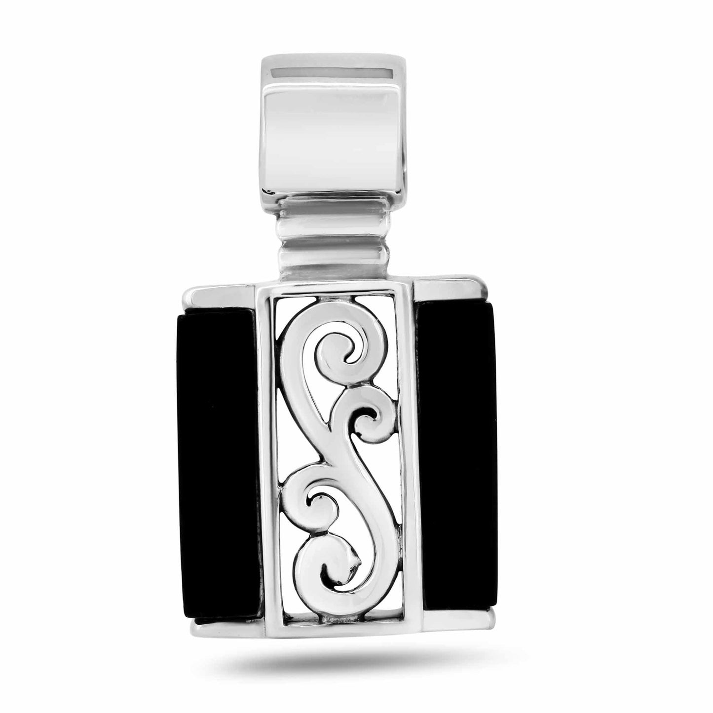 925 Sterling Silver Black Onyx Vine Filigree Plant Leaf Charm Pendant