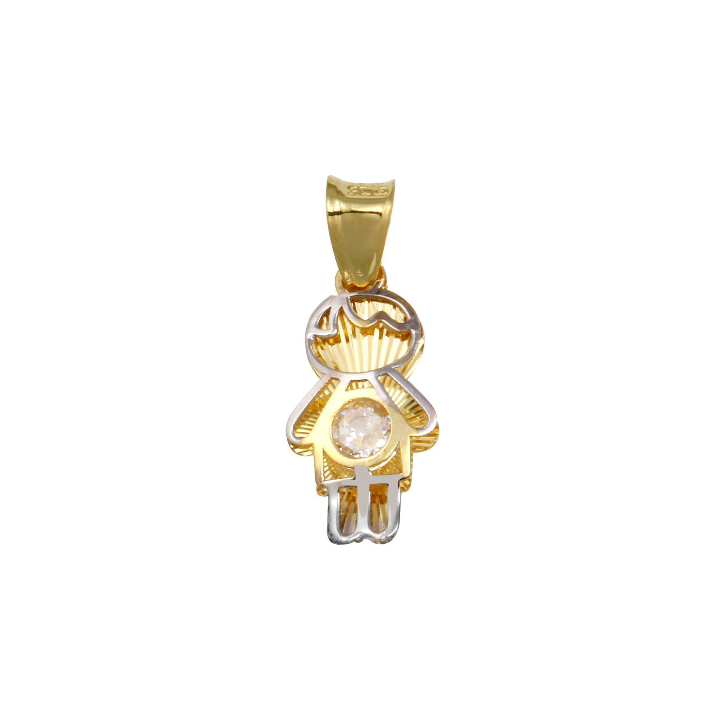 14 Karat Yellow Gold White CZ Family Male Person Character Charm Small Pendant