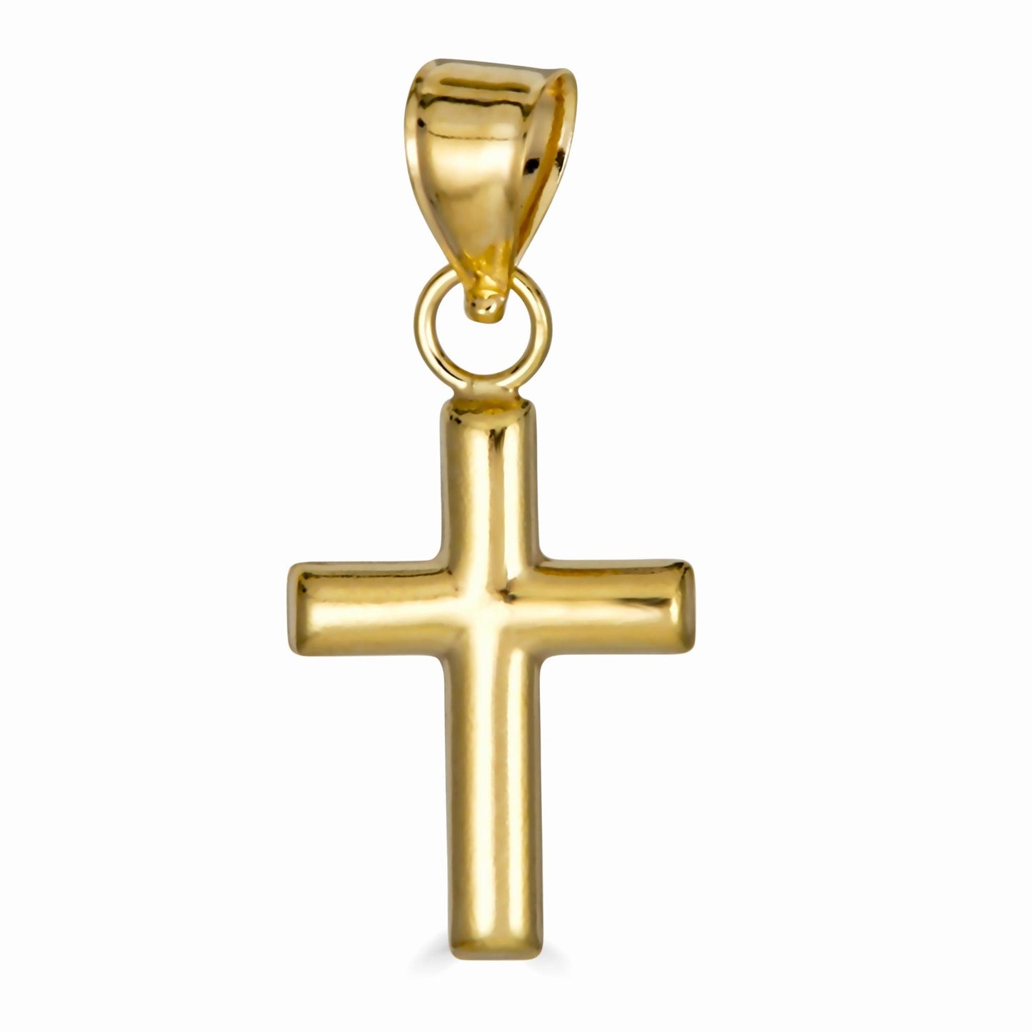 14 Karat Yellow Gold Hollow Tube Crucifix Pendant Basic Simple Charm