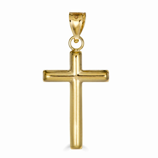 14 Karat Yellow Gold Hollow Tube Crucifix Pendant Cross Charm