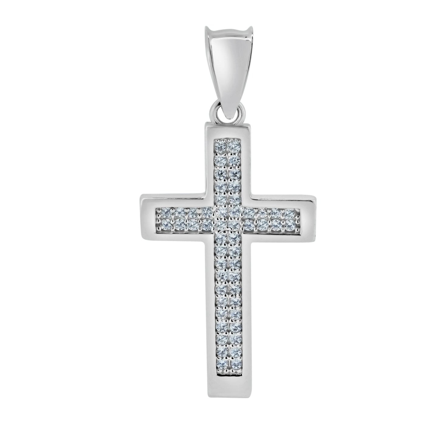 Rhodium Plated 925 Sterling Silver CZ Cross Christian Crucifix Catholic Pendant