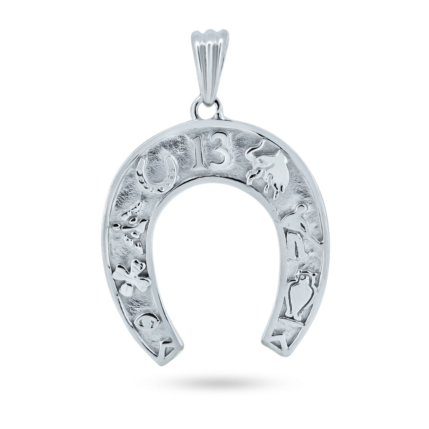 Rhodium Plated 925 Sterling Silver Lucky Horse Shoe Pendant Good Luck Charm