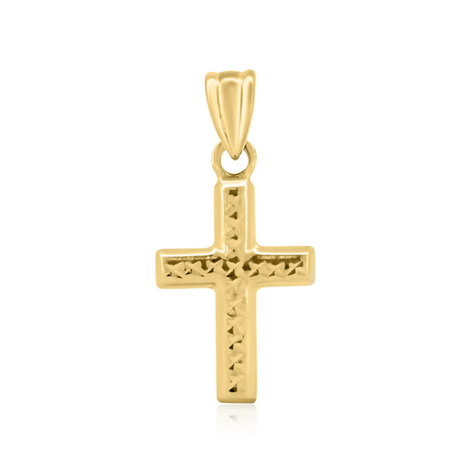 14k Yellow Gold Diamond Cut Textured Hollow Tube Crucifix Pendant