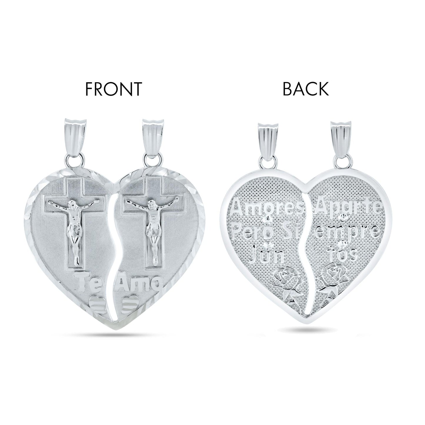 Rhodium Plated 925 Sterling Silver DC Broken Heart Cross Design with Latin Words