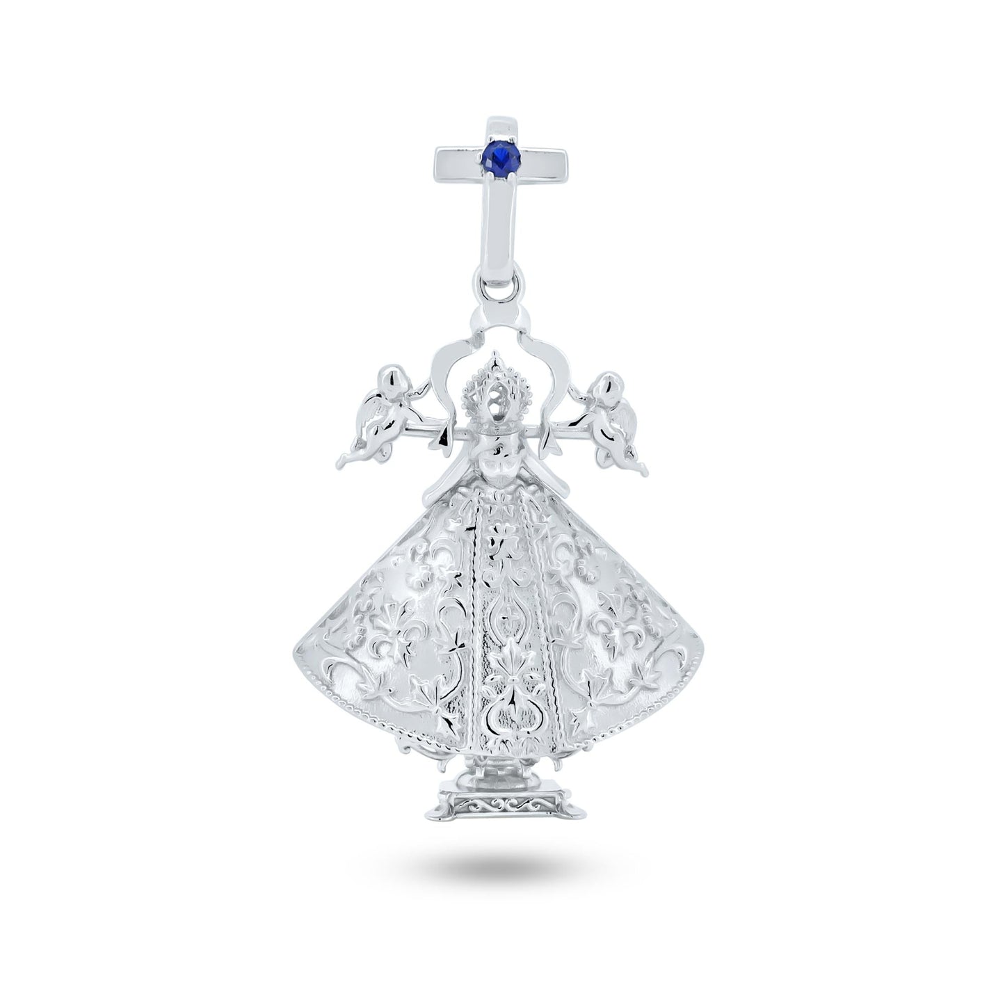Rhodium Plated 925 Sterling Silver Blue CZ San Juan De Los Lagos Pendant Charm