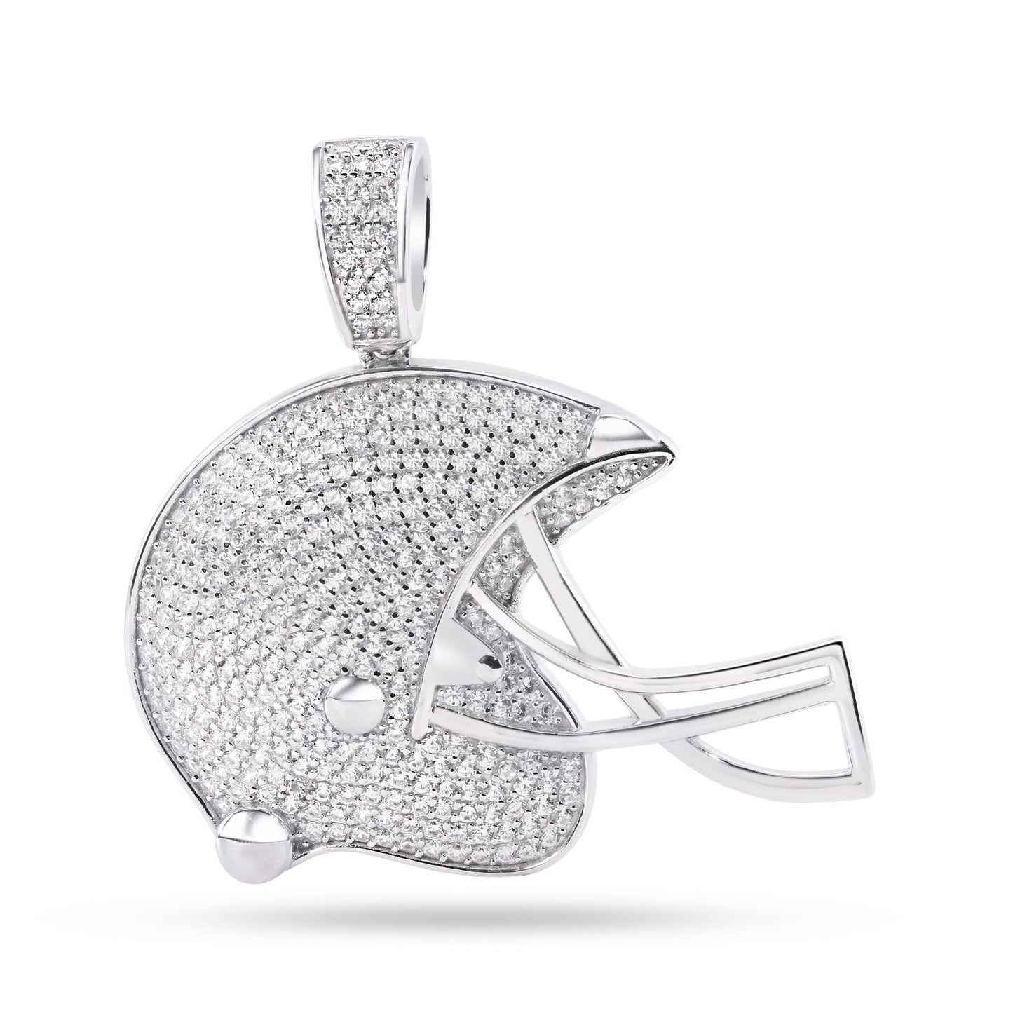 Rhodium Plated 925 Sterling Silver Football Helmet Sport Team Clear CZ Pendant