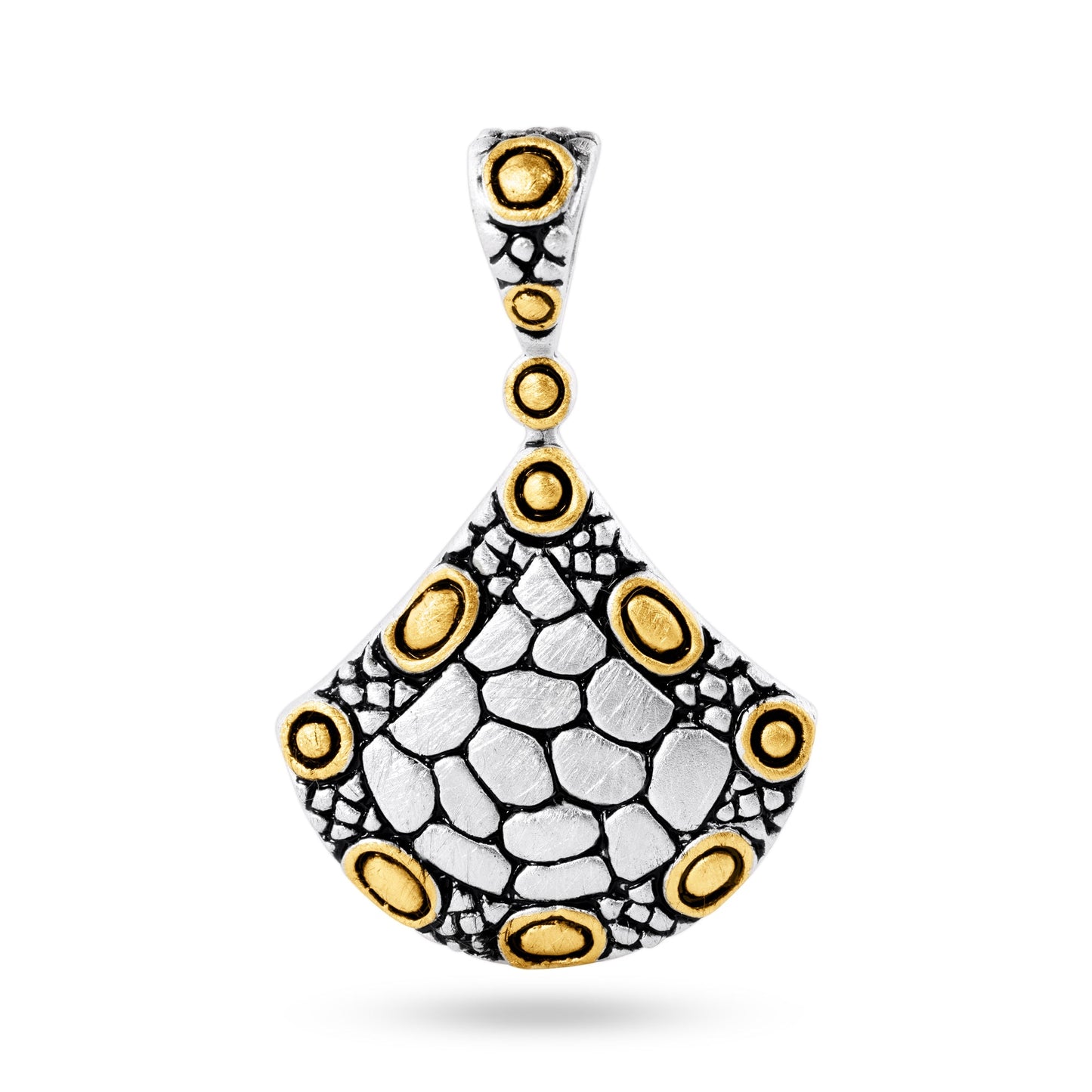 Gold Plated Sterling Silver Matte Finish 2 Toned Rock Design Pendant Charm