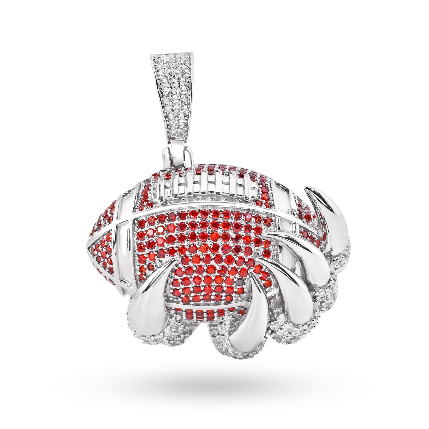Rhodium Plated 925 Sterling Silver Bear Claw Football Clear Orange CZ Pendant