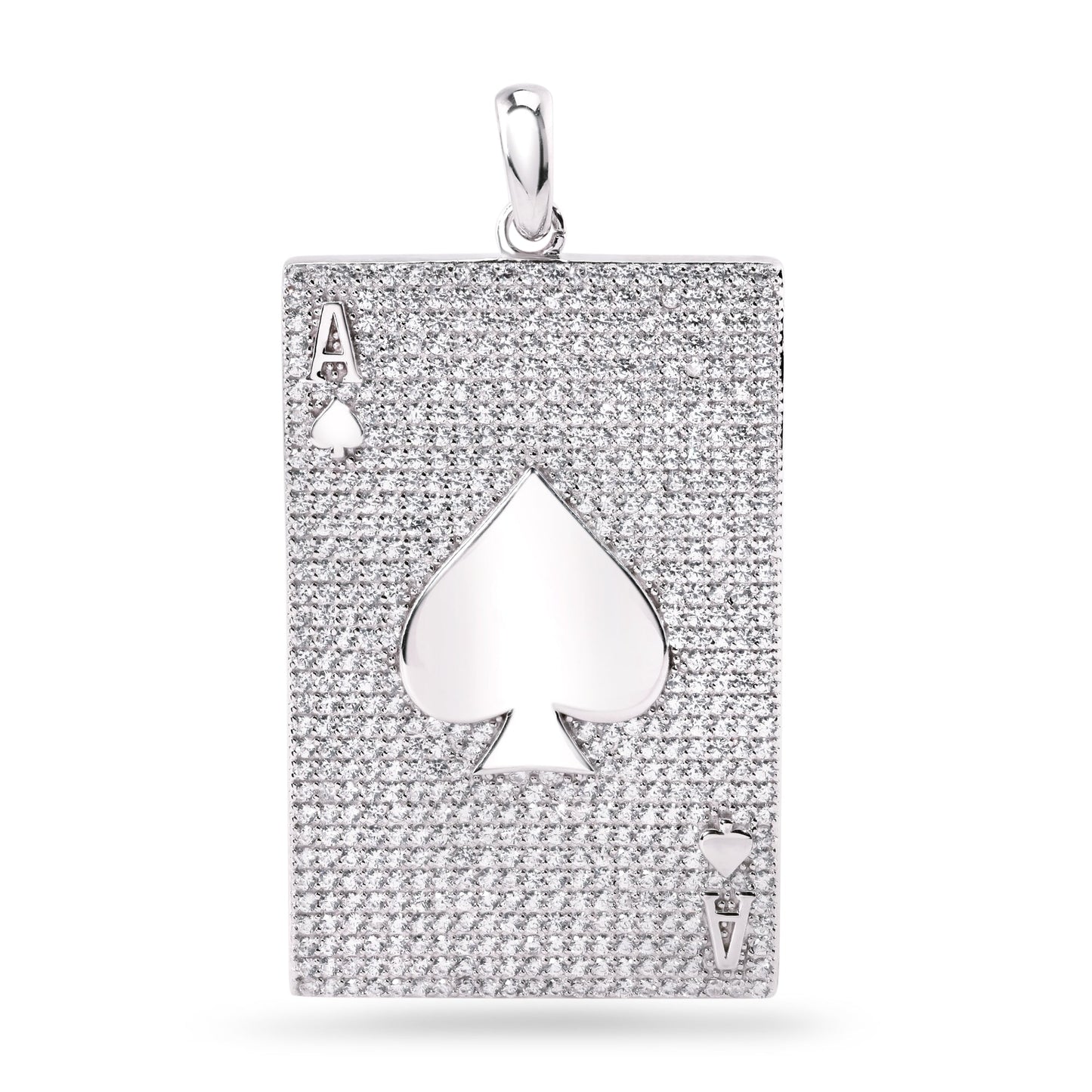 Rhodium Plated 925 Sterling Silver Ace of Spade Clear CZ Poker Card Deck Pendant