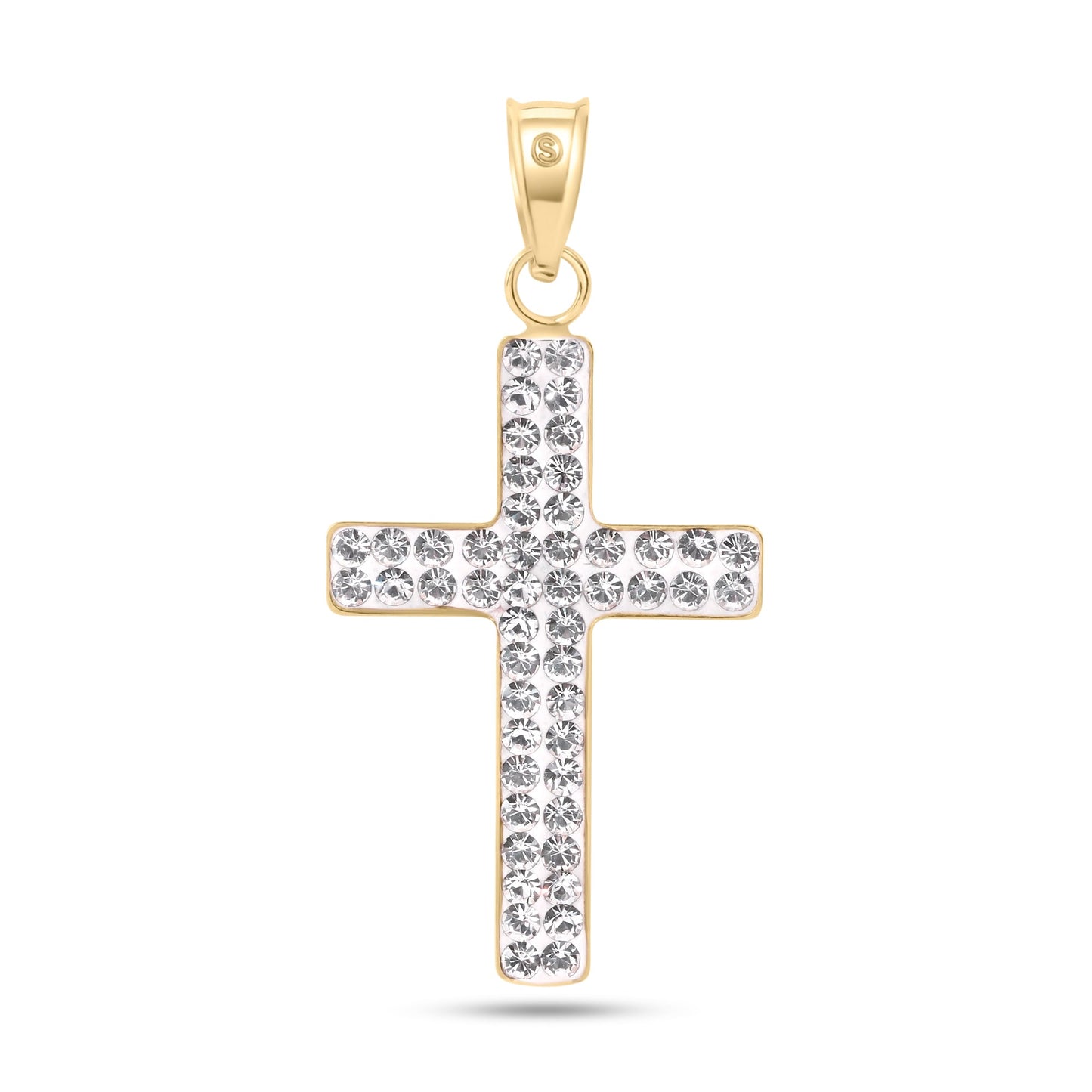 14k Yellow Gold 2 Sided Patterned Cross Clear CZ Christian Catholic Stud Pendant