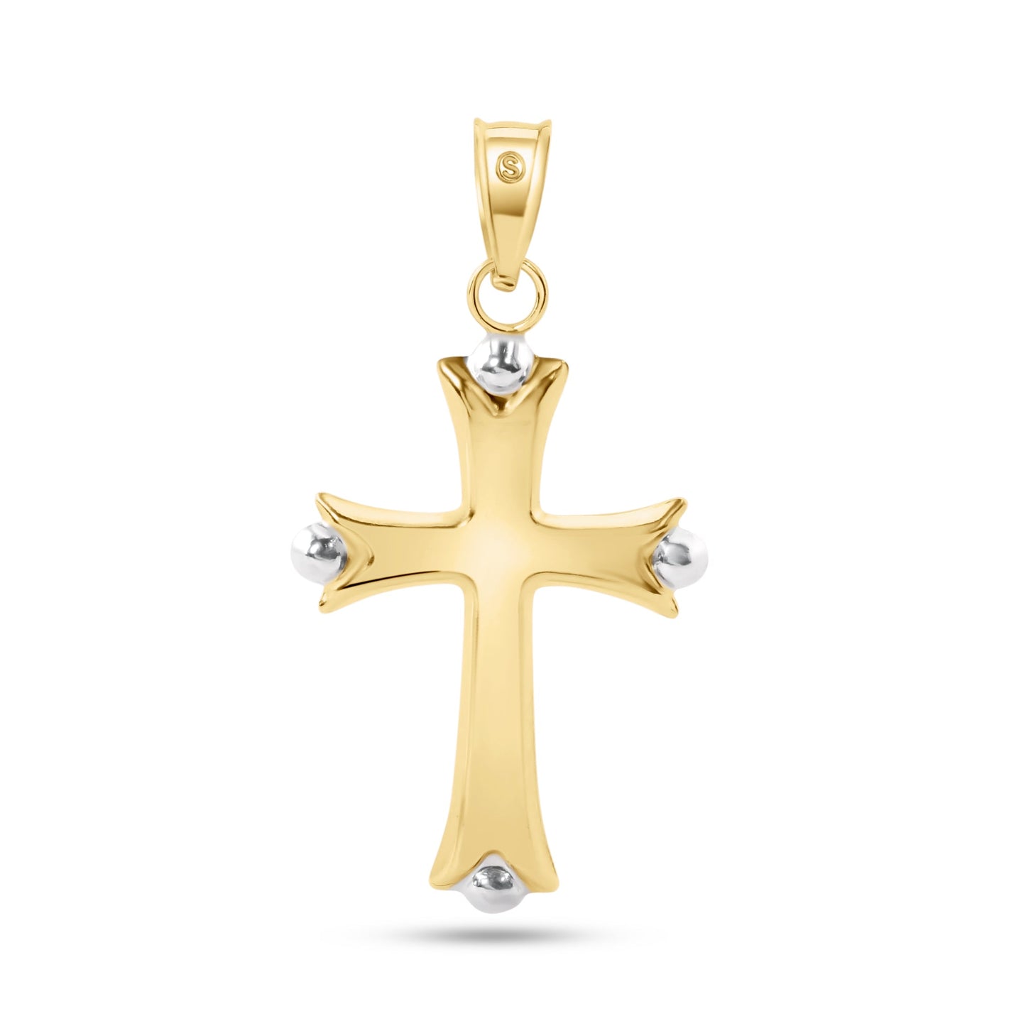 14k Yellow Gold Bead Edge Hollow Tube Cross Pendant Christian Jesus Charm