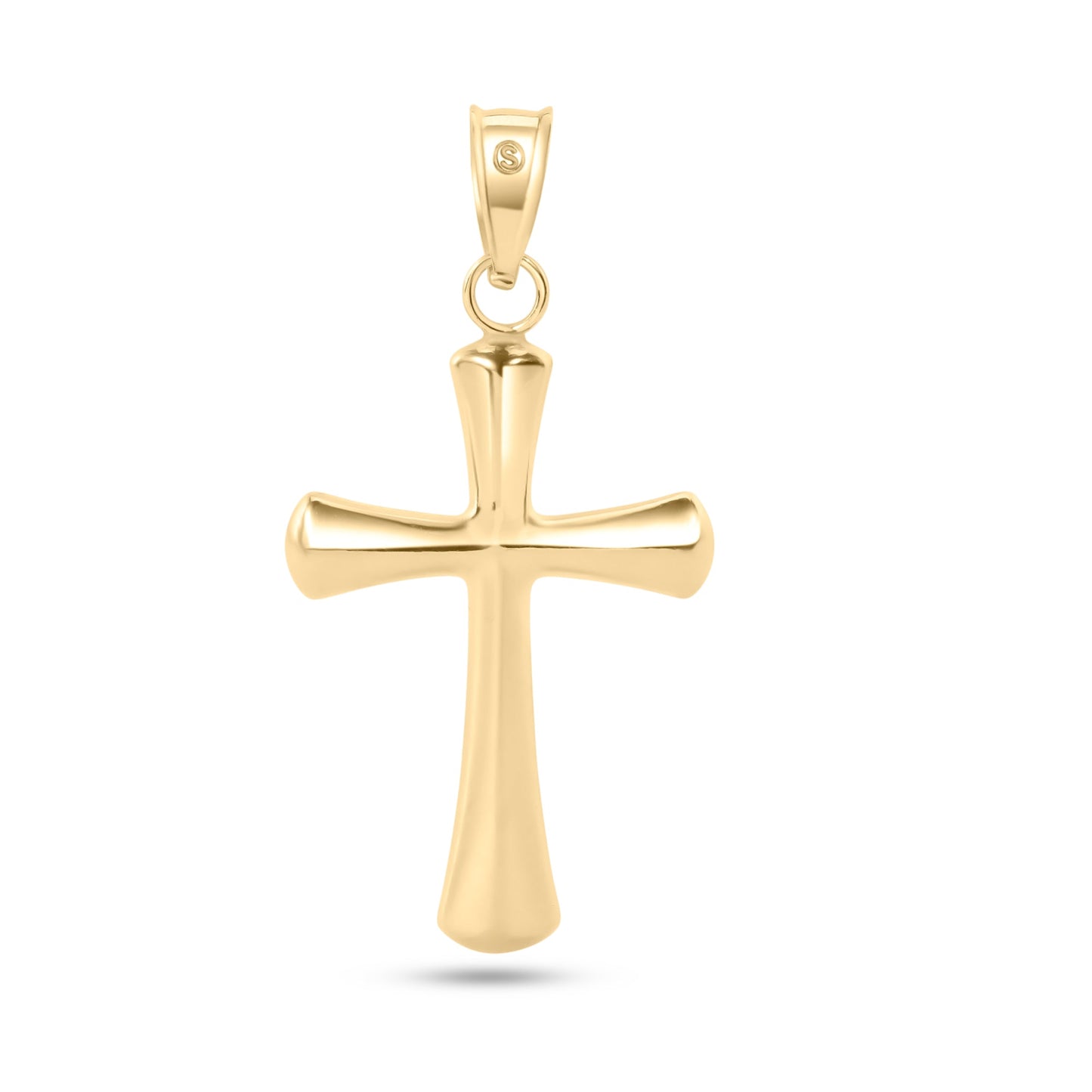 14k Yellow Gold 2 Sided Plain Hollow Tube Cross Pendant Tiny Christian Charm