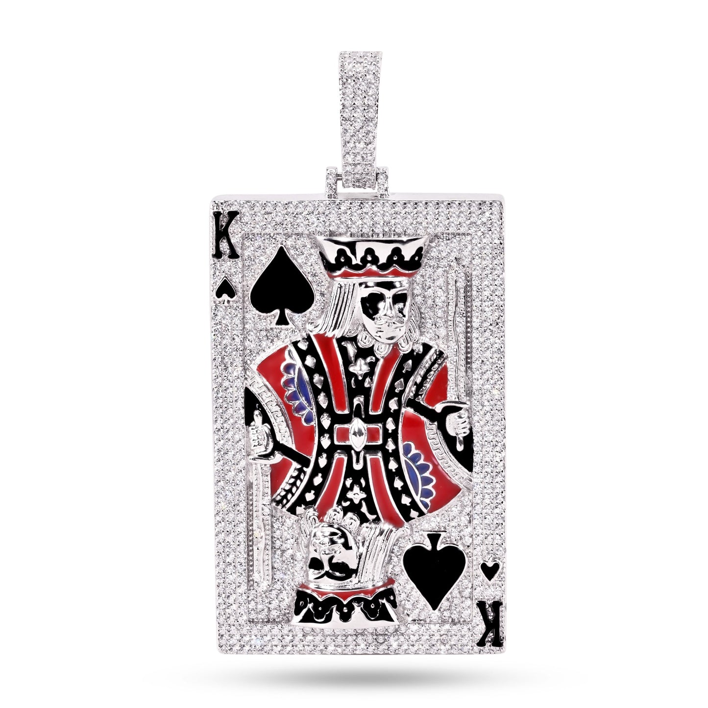 Rhodium Plated 925 Sterling Silver King of Spades CZ Enamel Poker Cards Pendant