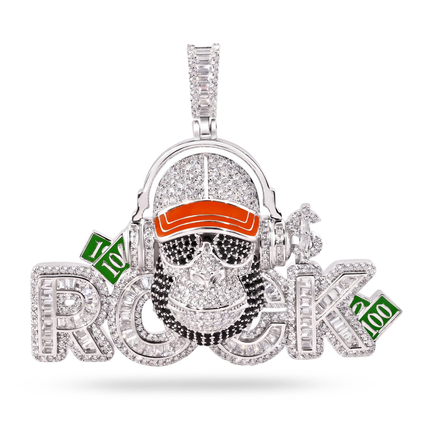 Rhodium Plated 925 Sterling Silver Hip-Hop Rock Monkey Ape Enamel Money Pendant