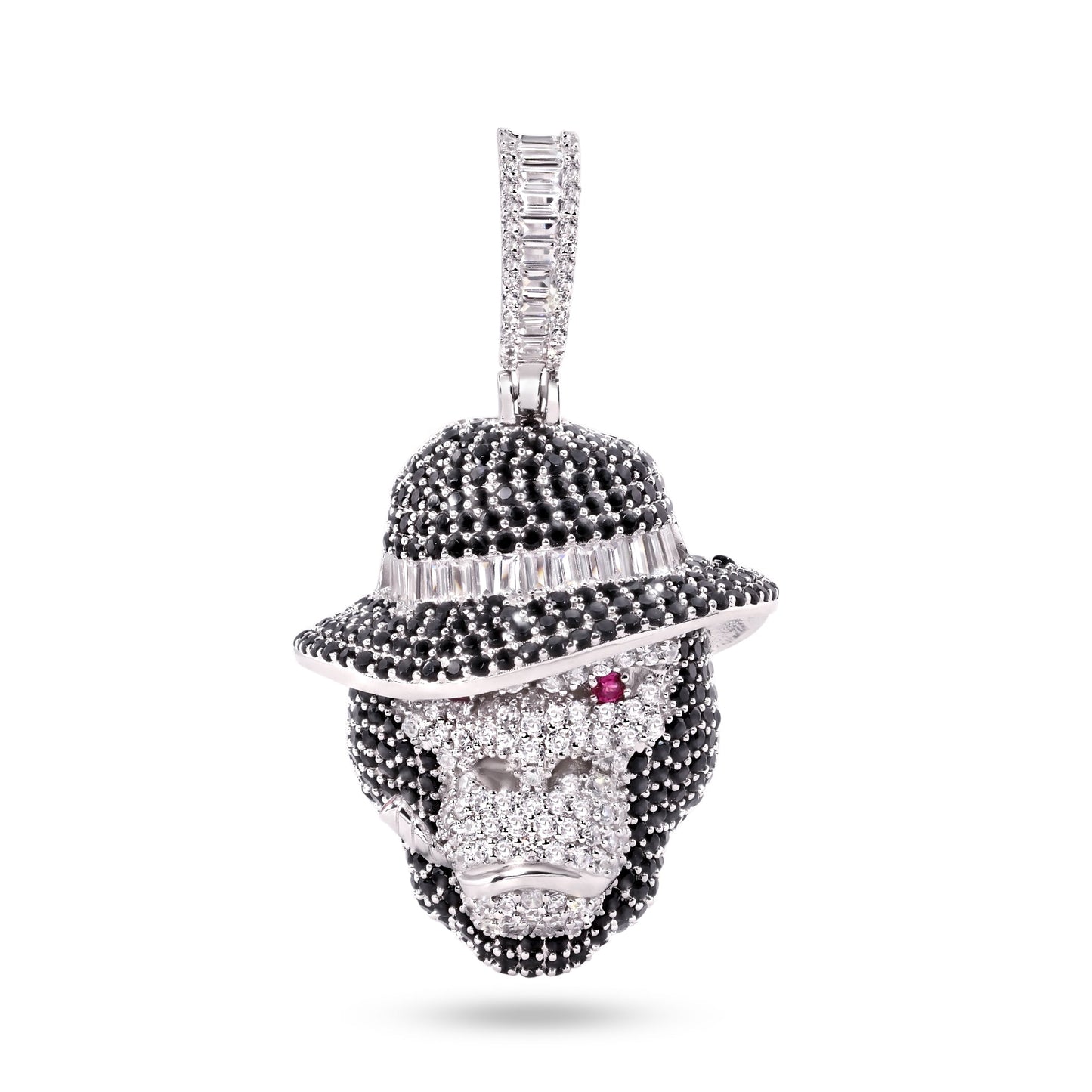 Rhodium Plated 925 Sterling Silver Smoking Ape Monkey Hat Gangster CZ Pendant