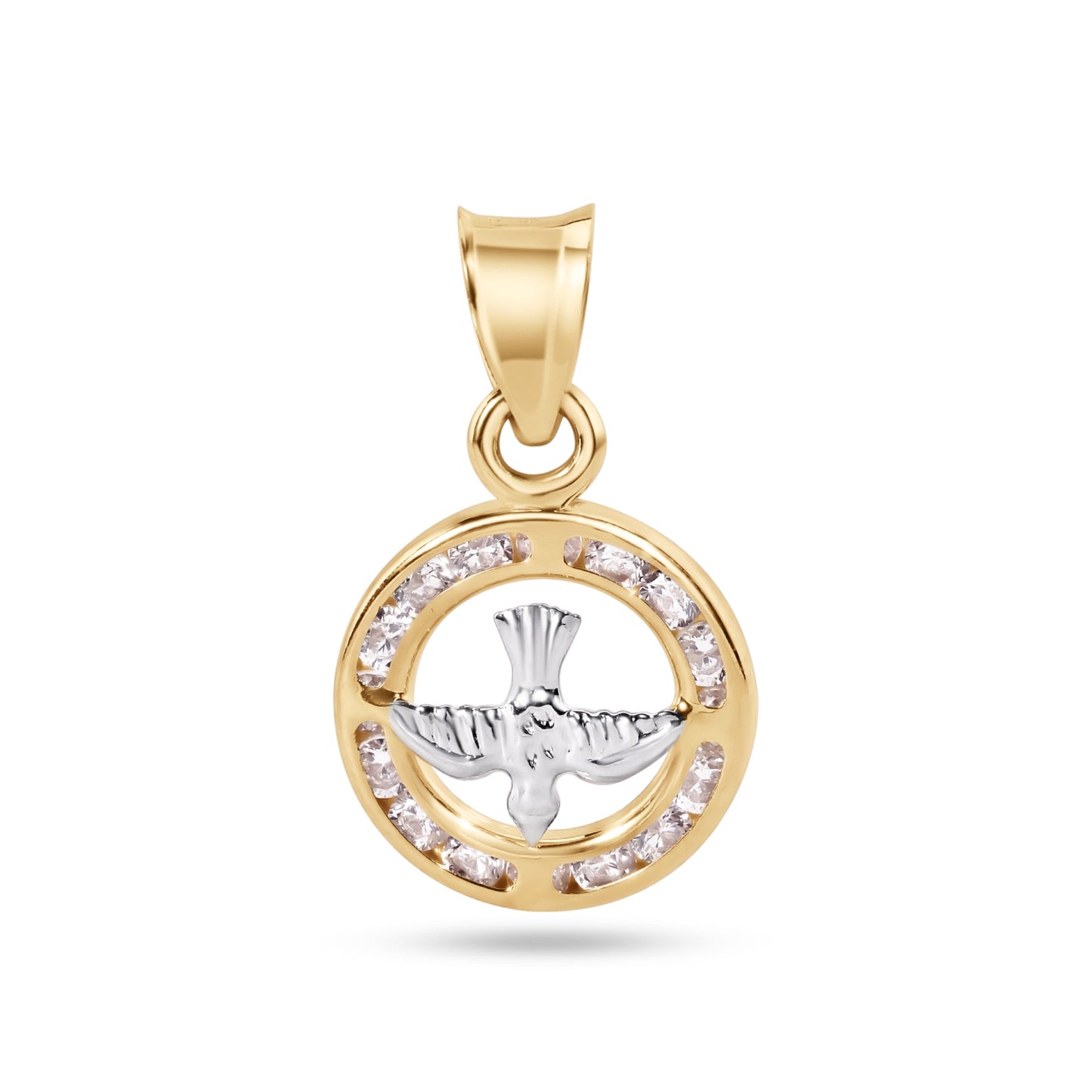 14k Yellow Gold Holy Spirit Dove Animal Bird Halo Charm Christian CZ Pendant