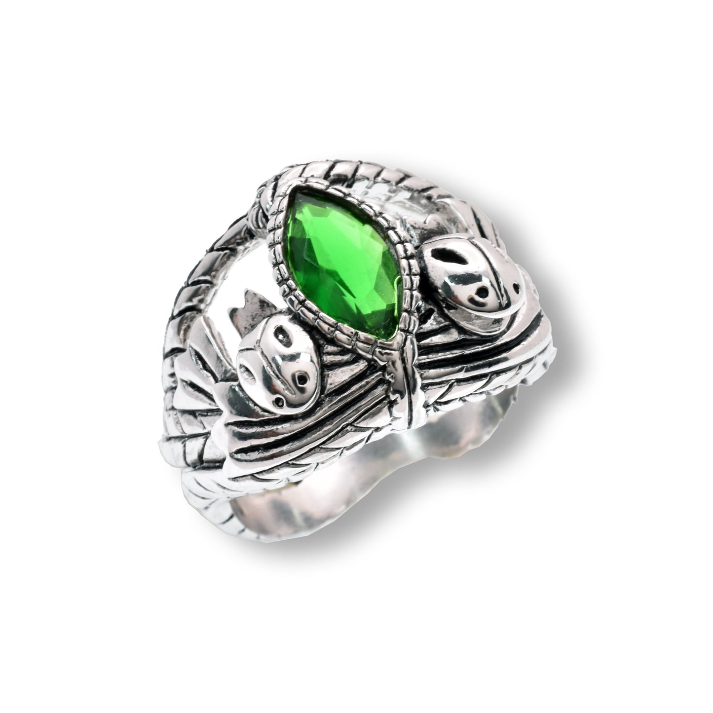 Rhodium Plated 925 Sterling Silver Mystical Emerald CZ Ring Leaf Band Sizes 9-12