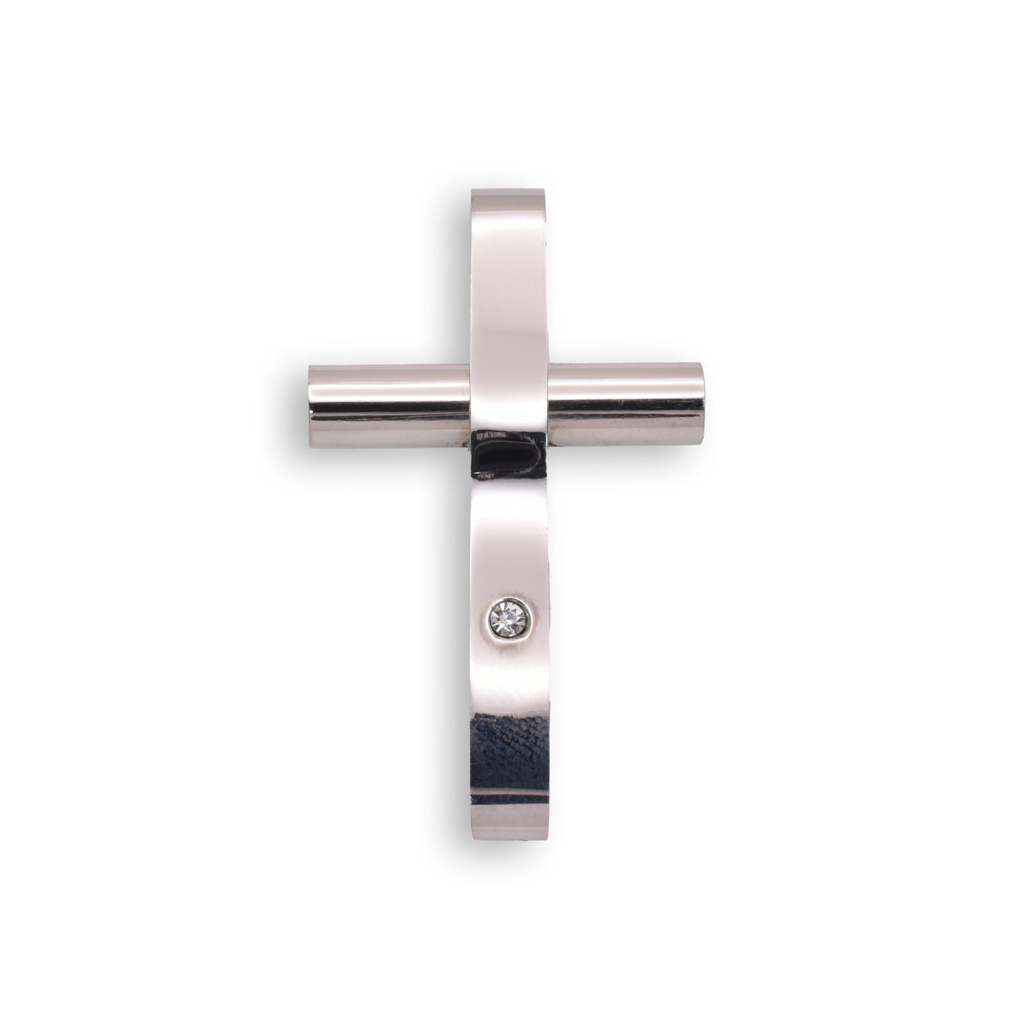 Rhodium Plated Stainless Steel Clear CZ Cross Pendant Christian Charm