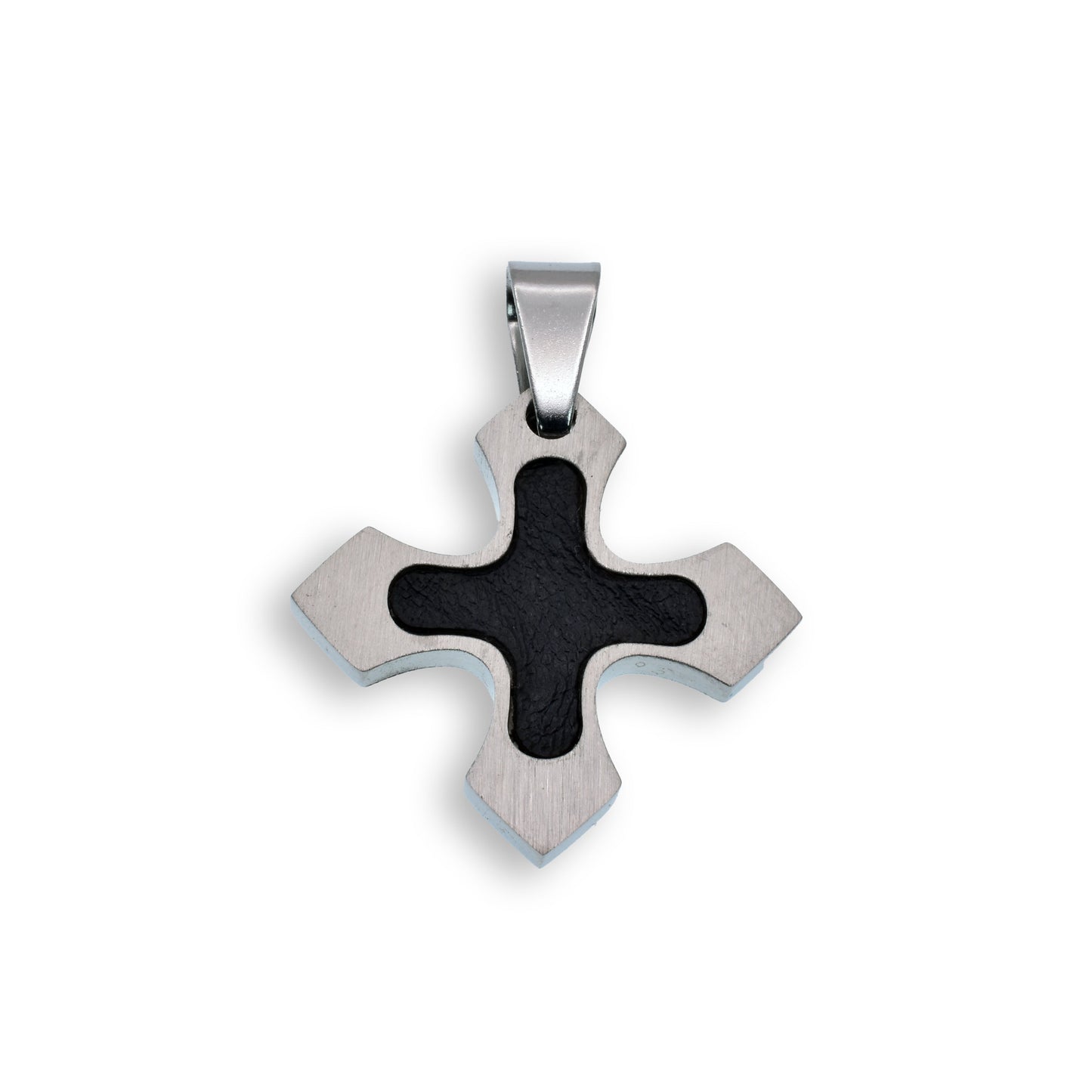 Rhodium Plated Stainless Steel Carbon Cross Pendant Christian Charm