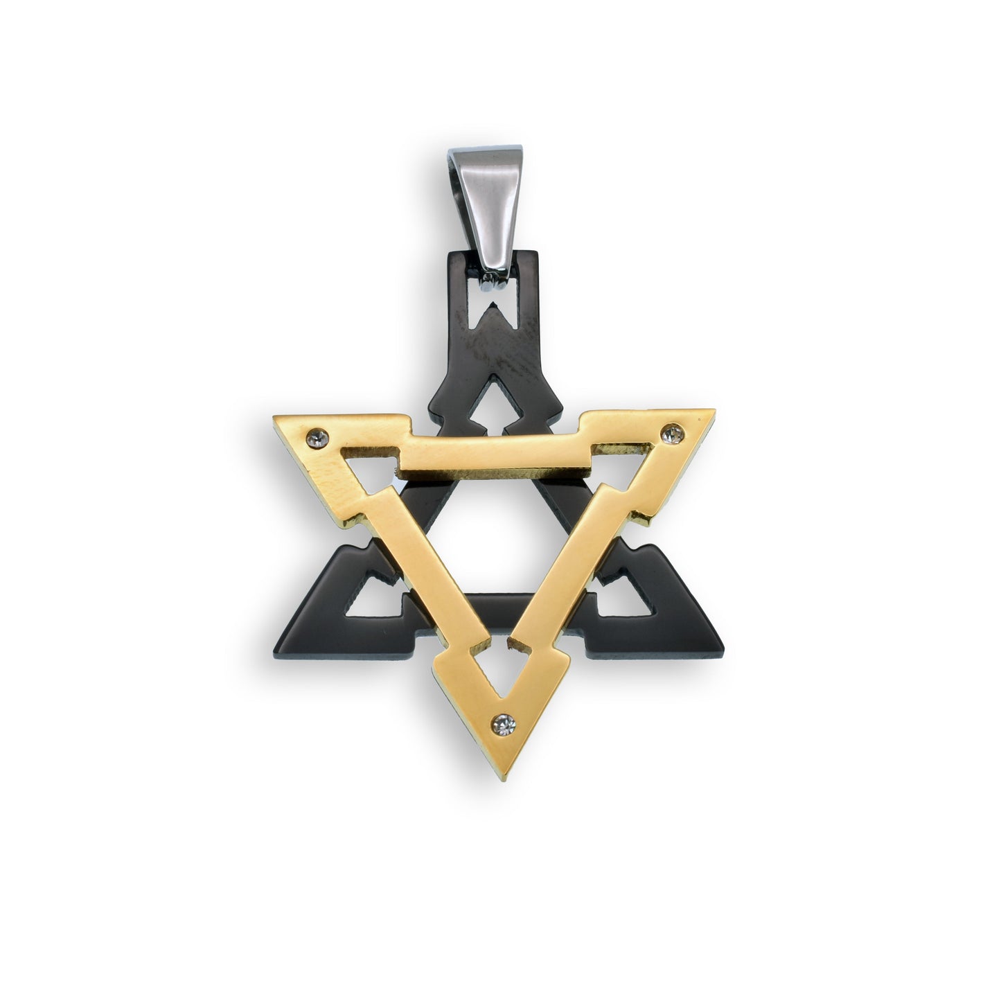 Two Tone Gold & Black Rhodium Plated Stainless Steel CZ Star of David Pendant