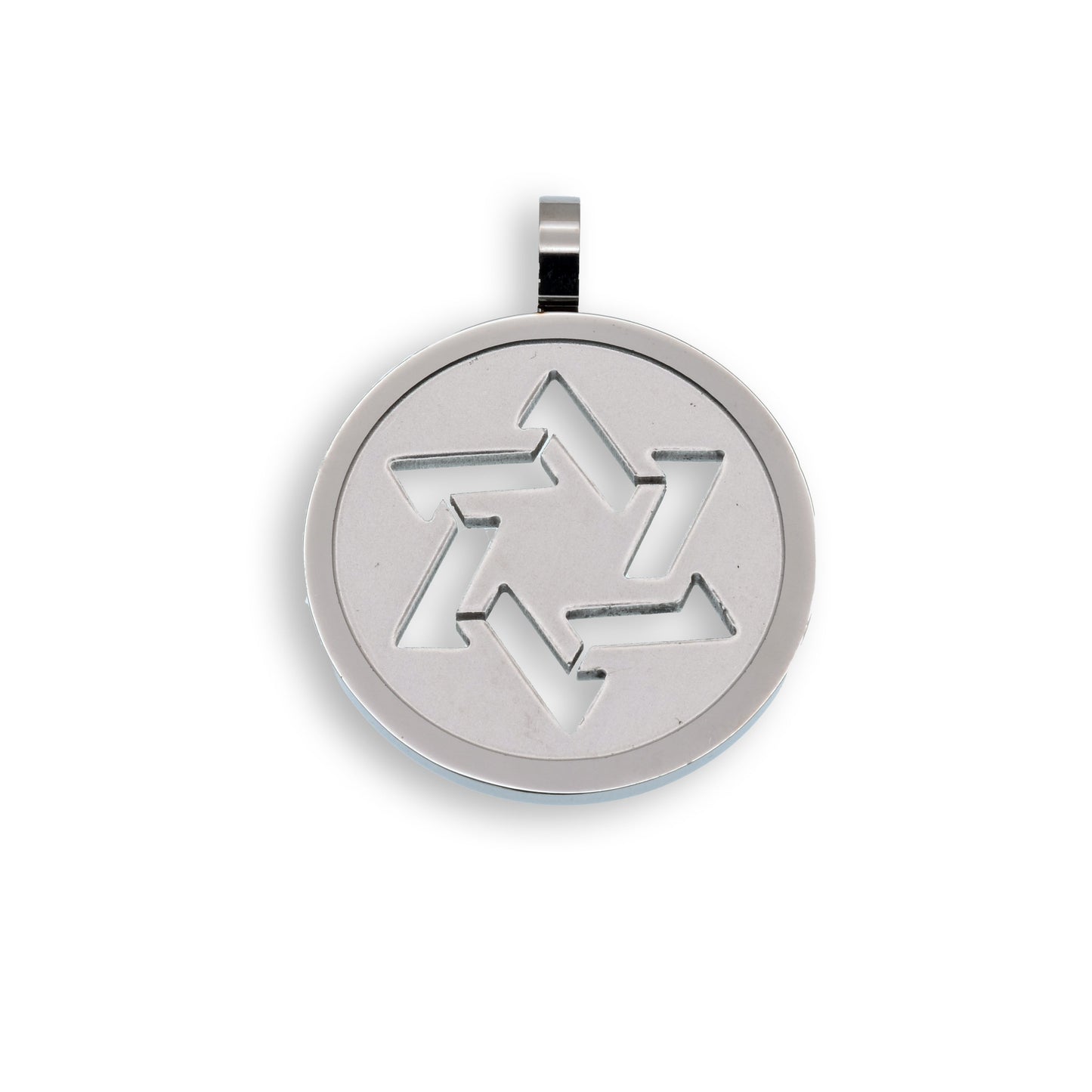 Rhodium Plated Stainless Steel Jewish Star of David Round Pendant Judaism Charm