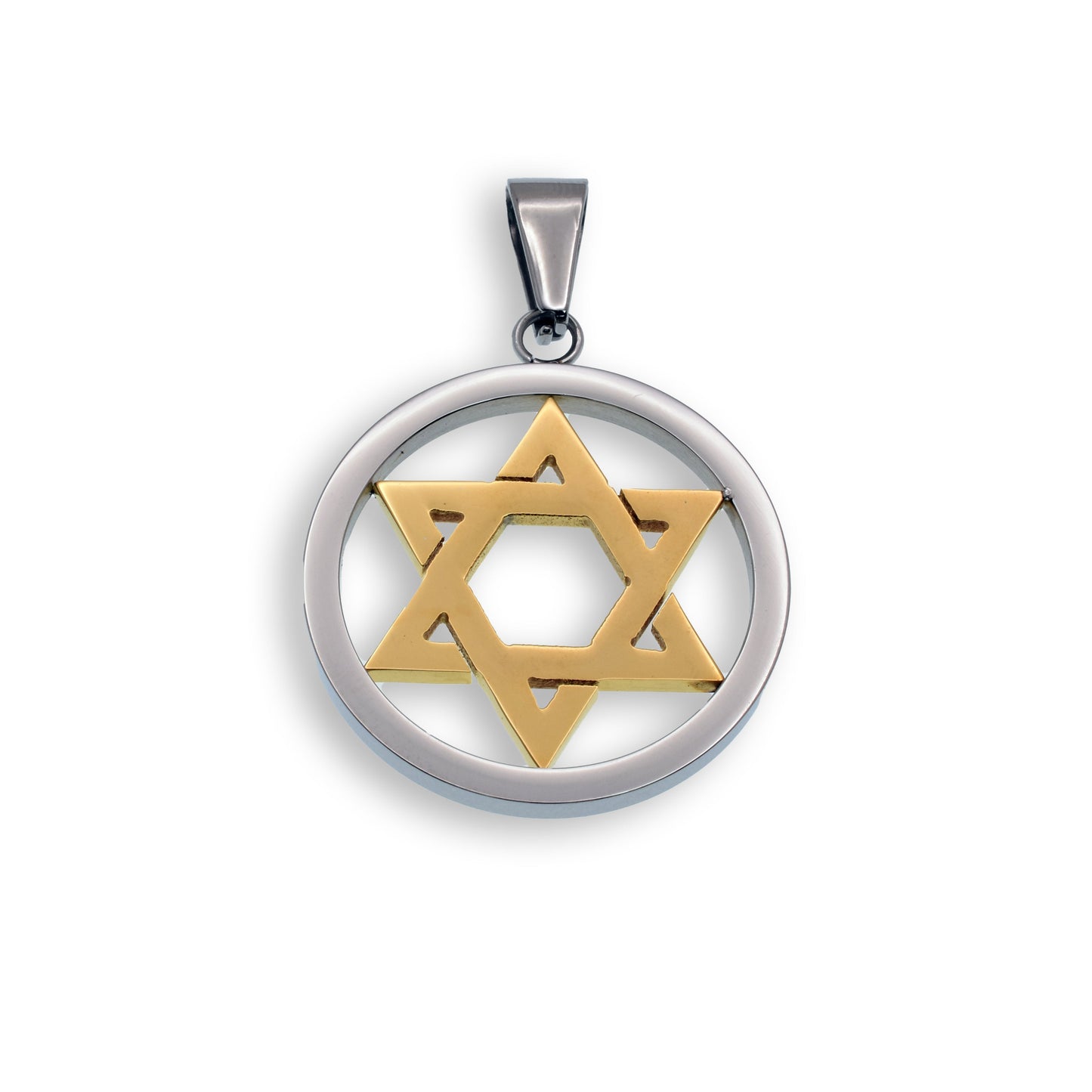 Two Tone Gold & Rhodium Plated Stainless Steel Jewish Star of David Pendant