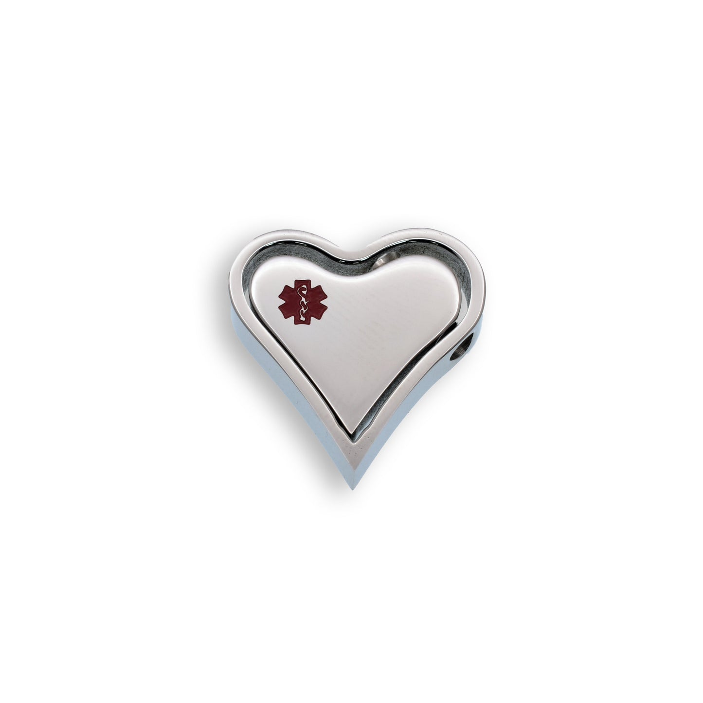 Rhodium Plated Stainless Steel Medical ID Heart Pendant Star of Life Charm