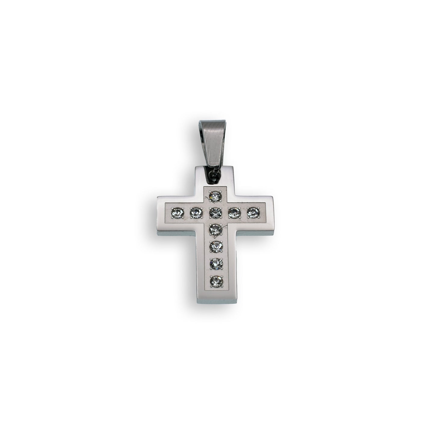 Rhodium Plated Stainless Steel Cross Clear CZ Cross Pendant Christian Charm