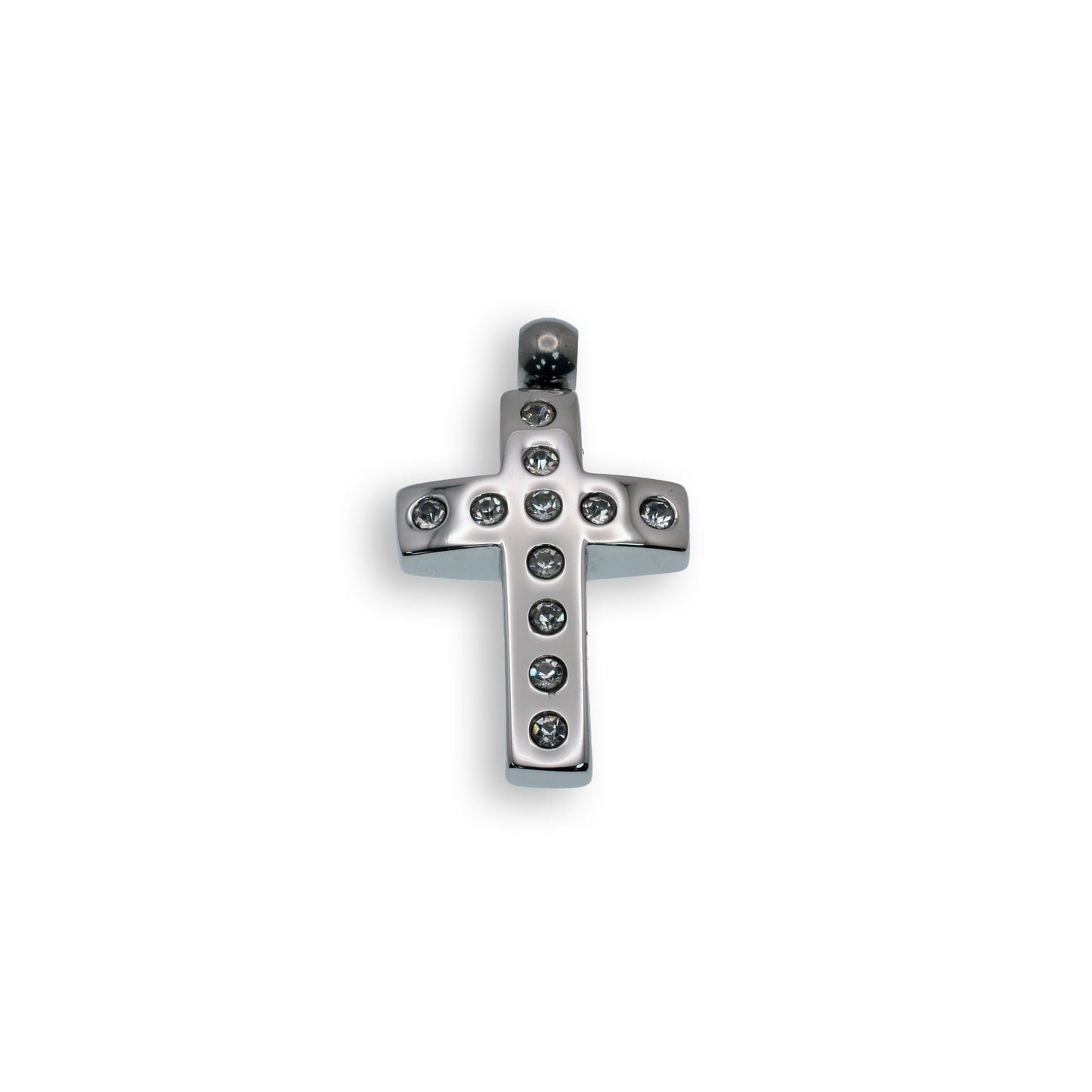 Rhodium Plated Stainless Steel Clear CZ Cross Pendant Christian Faith Charm