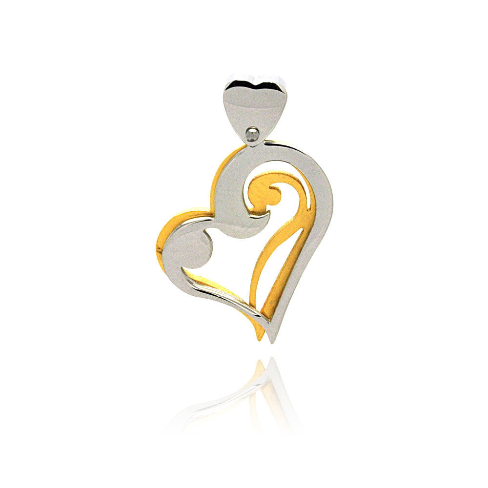 Gold & Rhodium Plated Stainless Steel Curved Heart Pendant Love Charm