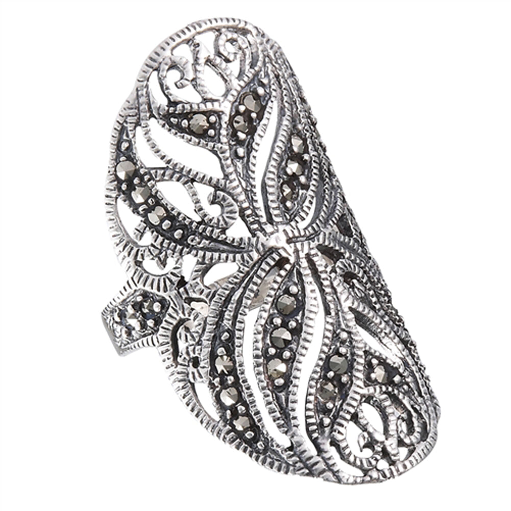 Marcasite Filigree Swirl Statement Ring New .925 Sterling Silver Band Sizes 6-9