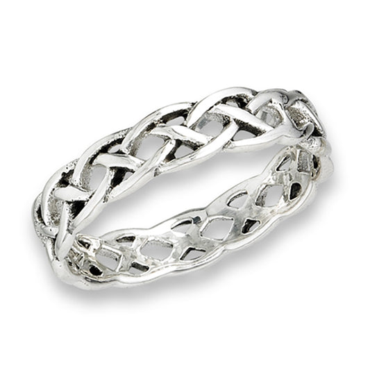 Oxidized Celtic Weave Knot Eternity Ring New 925 Sterling Silver Band Sizes 6-9