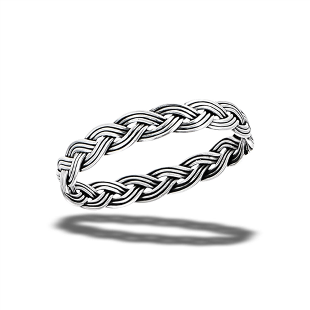Triple Braid Knot Oxidated Rope Ring New .925 Sterling Silver Band Sizes 2.5-10